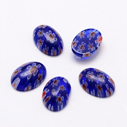 Dark Blue Handmade Millefiori Glass Cabochons, Oval, Dark Blue, 14x10x5mm