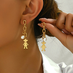 Золотой Серьги-гвоздики из пластика и нержавеющей стали с жемчугом для девочек, длинные милые женские серьги винтажные модные украшения для ушей, золотые, 55x10.8 мм