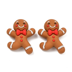 Gingerbread Man Рождественские силиконовые бусины, фокусные бусы, цвет шоколада, пряничный человечек с бантиком, 26.5x23.5x11.5 мм, отверстие : 2 мм