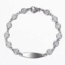 Stainless Steel Color Tarnish Resistant 304 Stainless Steel ID Bracelets, with Lobster Claw Clasps, Flat Round, Stainless Steel Color, 7-1/2 inch(190mm)