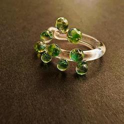Green Handmade Lampwork Cuff Open Rings, Round, Green, US Size 6 1/2(16.9mm)