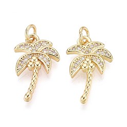 Настоящее золото 16K Латунные микро проложить кубического циркония подвески, кокосовая пальма, с целью перехода в кольце, реальный 16 k позолоченный, 20x12.5~13x3 мм, отверстие : 3 мм