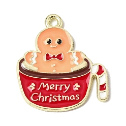 Gingerbread Man Рождественские эмали сплава подвески, золотые, очаровательные пряничные человечки, 22.5x20x1 мм, отверстие : 1.6 мм