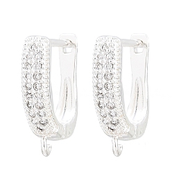 Silver Rack Plating Brass Micro Pave Cubic Zirconia Hoop Earring Findings, with Loops, Long-Lasting Plated, Silver, 16.5x13x3.5mm, Hole: 1.2mm, Pin: 1mm