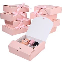 Pink Складные бумажные подарочные коробки с лентой, для партии, свадьба, коробки для выпечки, квадратный, розовые, 17x17x5 см