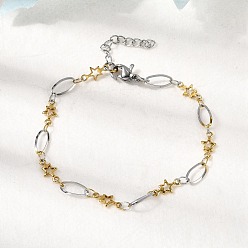 Золотой & Цвет Нержавеющей Стали 304 из нержавеющей стали ссылка браслеты, овальные украшения для женщин, звезда, ионное покрытие (ip), золотые и нержавеющая сталь цвет, 6-3/4 дюйм (17.3 см)