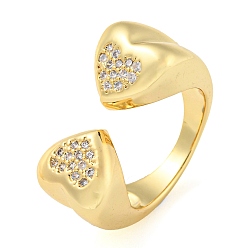 Сердце Открытое кольцо на палец из латуни с микропаве и кубическим цирконием, без кадмия и без свинца, долговечный, реальный 18 k позолоченный, сердце, размер США 6 3/4 (17.1 мм)