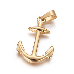 Golden 304 Stainless Steel Pendants, Smooth & Matte Surface, Anchor, Golden, 37.5x24.5x3.5mm, Hole: 5x9mm
