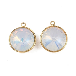 Плоский Круглый 304 подвески из нержавеющей стали, со стеклом, ионное покрытие (ip), реальный 18 k позолоченный, граненые, плоско-круглые, 15.5x13.5x7 мм, отверстие : 1.5 мм