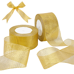 Золотистый Полиэфирная лента, для аксессуаров для одежды, украшение подарка, золотые, 2 дюйм (50 мм), около 24.06 ярдов (22 м) / рулон