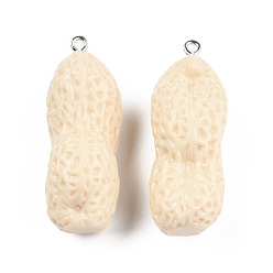 Папайя Оранжевый Непрозрачные подвески смолы, имитация еды, с платиновыми железными петлями, арахисовое очарование, papayawhip, 43x16x16~17 мм, отверстие : 2 мм