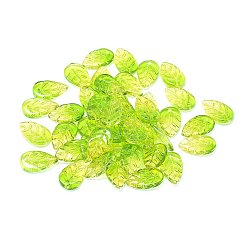 Grün gelb Transparente Glas-Anhänger, Blatt, Ton zwei, grün gelb, 18x11x3 mm, Bohrung: 1.2 mm