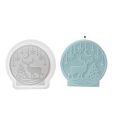 Олень Рождественская тема diy силиконовые формы для свечей, для изготовления свечей, плоско-круглые, белые, олень, 76x76x26 мм
