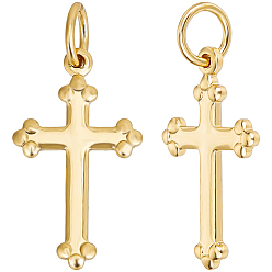 Настоящее золото 18K 30 латунные подвески шт., крестик, без кадмия, без никеля и без свинца, реальный 18 k позолоченный, 18x10x1 мм, отверстие : 3 мм