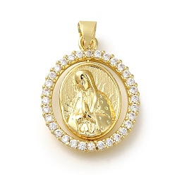 Настоящее золото 18K Покрытие стойки латунь с подвесками из фианита, долговечный, без свинца и без кадмия, религиозные узоры амулеты, реальный 18 k позолоченный, 22.5x18.5x3 мм, отверстие : 4x3.5 мм