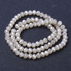 Blanched Almond Electroplate Glass Beads Strands, Imitation Jade, Full Rainbow Plated, Faceted, Rondelle, Blanched Almond, 6x5mm, Hole: 1mm, about 85~88pcs/strand, 16.1~16.5 inch(41~42cm)