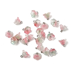 Светло-Вишневый Стеклянные прелести, цветок, с латунной петлей платинового тона и блестящей пудрой, градиент цвета, светло-вишневый, 10.5x11 мм, отверстие : 2 мм