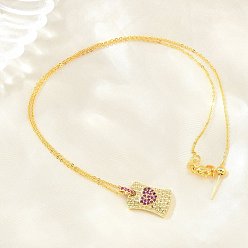 Violeta Collares ajustables con colgante rectangular de corazón y circonitas cúbicas micro pavé de latón., sin plomo y cadmio, chapado en rack, larga duración plateado, real 18 k chapado en oro, violeta, 18.19 pulgada (46.2 cm)