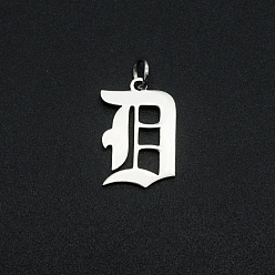 Letter D Не тускнеющие 304 подвески из нержавеющей стали, с целью перехода в кольце, старый английский, буквы, лазерная резка, цвет нержавеющей стали, letter.d, 16.5x11x1 мм, отверстие : 3 мм