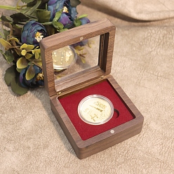 Red Wooden Badge Package Magnetic Boxes, Clear Visible Window Medal Storage Boxes, Square, Red, 80x80x40mm
