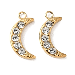 Кристалл 304 из нержавеющей стали горный хрусталь подвески, золотые, лунное очарование, кристалл, 14.5x8.5x2.5 мм, отверстие : 1.5 мм