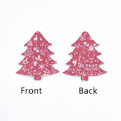 Cerise Gros pendentifs en cuir pu, le thème de Noël, arbre de Noël, cerise, 55x47x1.5mm, Trou: 1.4mm