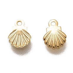 Real 18K Gold Plated 304 Stainless Steel Charms, Shell Shape, Real 18k Gold Plated, 7.5x6x0.5mm, Hole: 1mm