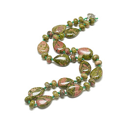 Унакит Натуральные ожерелья из натурального ожерелья, с застежками сплава омаров, слеза, 18.1 дюйм ~ 18.5 дюйм (46~47 см), слеза: 18x13x5.5 мм