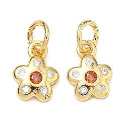 Оранжево-Красный Латунные микро проложить кубического циркония подвески, , стойки покрытие, без кадмия и без свинца, долговечный, золотые, оранжево-красный, 9.5x7x2 мм, Перейти кольцо: 5x1 мм, внутренний диаметр: 3 мм