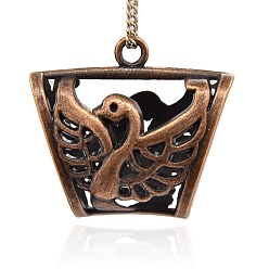 Red Copper Tibetan Style Alloy Tube Bails, Loop Bails, Scarf Bail Beads, Tube with Swan Pattern, Nickel Free, Red Copper, 35x39x19mm, Hole: 4mm, Inner Diameter: 13x25mm