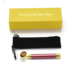 Tiger Eye Natural Tiger Eye Electric Massage Sticks, Massage Wand (No Battery), Fit for AA Battery, with Zinc Alloy Finding, Massage Tools, with Box, 155x16mm