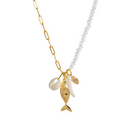 Fish Кулон из латуни и смолы, цепочка из прозрачного стекла и скрепки., золотые, рыба, 19.69 дюйм (50 см), удлинитель 50мм, Кулон : 25 мм