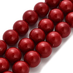 FireBrick Shell Pearl Beads Strands, Grade A, Polished, Round, FireBrick, 10.5mm, Hole: 0.8mm, about 36pcs/strand, 15.59''(39.6cm)