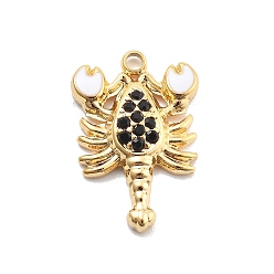 Черный 304 подвески из нержавеющей стали, вакуумное покрытие pvd, реальный 18 k позолоченный, со стразами, скорпион, чёрные, 18x12x3 мм, отверстие : 1.5 мм