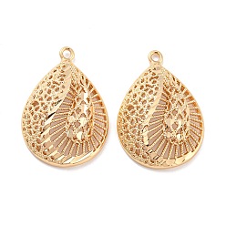Light Gold Rack Plating Brass Hollow Pendants, Teardrop Charms, Cadmium Free & Nickel Free & Lead Free, Light Gold, 28.5x19.5x5mm, Hole: 1.6mm
