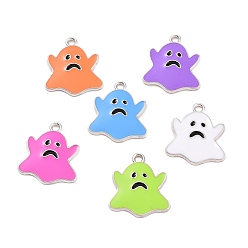 Mixed Color Alloy Enamel Pendants, Platinum, Ghost Charm, Mixed Color, 20.5x18x1.5mm, Hole: 2mm