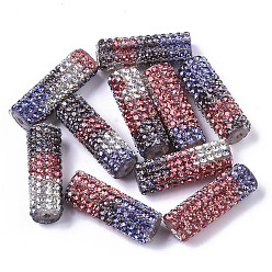 Tomato Plastic Beads, with Crystal Rhinestone and Seed Beads, Column, Tomato, 31x10mm, Hole: 2mm