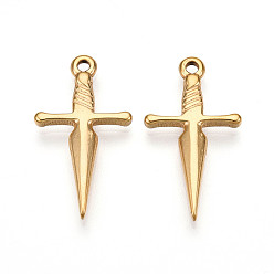 Настоящее золото 18K 304 подвески из нержавеющей стали, ионное покрытие (ip), меч прелести, реальный 18 k позолоченный, 24x13x2.5 мм, отверстие : 1.5 мм