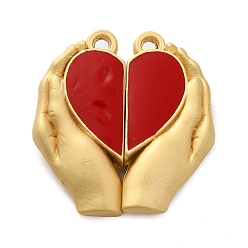 Brique Rouge Fermoirs magnétiques en alliage émaillé peint par pulvérisation, main avec le coeur, or, firebrick, 27x25.5x6mm, Trou: 1.8mm