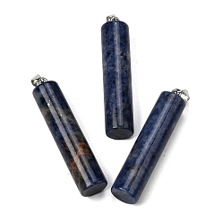 Содалитовое Натуральный содалита большие подвески, Подвески в виде колонн с 304 защелкивающимися креплениями из нержавеющей стали, цвет нержавеющей стали, 54.5~56x12~14 мм, отверстие : 6x4 мм