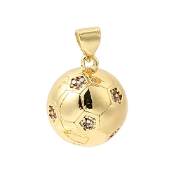 Football Подвески из латуни с микропаве и прозрачными кубическими циркониями в спортивной тематике, без кадмия и без свинца, долговечный, стойки покрытие, реальный 18 k позолоченный, футбол, 14x17 мм, отверстие : 4.5x3.5 мм