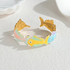 Fish Океан 304 эмалированные браслеты-манжеты из нержавеющей стали для женщин, с блеском порошок, рыба, внутренний диаметр: 1-7/8x2-1/4 дюйм (4.7x5.65 см)