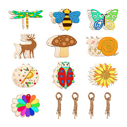 (52) Непрозрачная лаванда 100шт 10 стили смешанные формы деревянные подвески, вырезанные лазером деревянные формы, разноцветные, 7.95x5.9x0.25 см, отверстие : 3 мм, деревянные подвески: 10стиль/набор