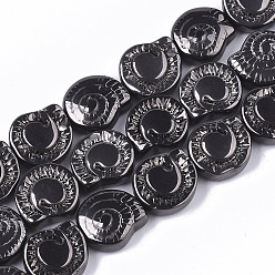 Черный Стеклянные бусины с гальваническим покрытием , форма спиральной оболочки, чёрные, 12x11.5x4.5 мм, отверстие : 1 мм, около 50~51 шт / нитка, 24.41 дюйм (62 см)