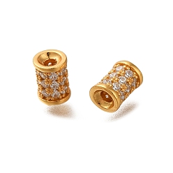 Золотой 925 бусины из стерлингового серебра с микропаве, прозрачные бусины из кубического циркония, колонка, золотые, 6x4.5x4.5 мм, отверстие : 1.6 мм