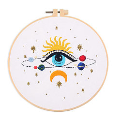 White DIY Eye Pattern Embroidery Kits, Included Needle, Threads, Fabric, Needle, Gourd Threader, without Embroidery Hoop, White, 45~292x1~303x0.1~3mm