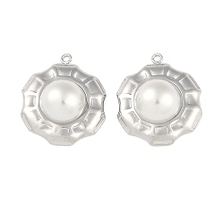 Плоский Круглый 304 подвески из нержавеющей стали, с абс пластмассовой имитационной жемчужиной, цвет нержавеющей стали, плоско-круглые, 21.5x18x7 мм, отверстие : 1.2 мм
