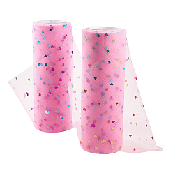 Pearl Pink Heart Glitter Sequin Deco Mesh Ribbons, Tulle Fabric, Tulle Roll Spool Fabric For Skirt Making, Pearl Pink, 6 inch(15cm), about 10yards/roll(9.144m/roll)