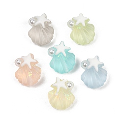 (52) Непрозрачная лаванда Матовые прозрачные смоляные эмалевые бусины, форма ракушки со звездой, с жемчужиной из АБС-пластика и золотой фольгой, разноцветные, 14.5x13x9 мм, отверстие : 1.2 мм