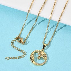 Настоящее золото 18K Подвеска с луной и солнцем из латуни с микропаве из прозрачных кубических цирконий 304 цепочка из нержавеющей стали для женщин, вакуумное покрытие pvd, реальный 18 k позолоченный, 18.11 дюйм (46 см)